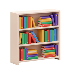 Fototapeta premium Bookshelf filled with colorful books isolated on transparent background