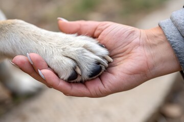 Close-Up of Dog's Paw Holding Human Hand - Pet Human Connection
