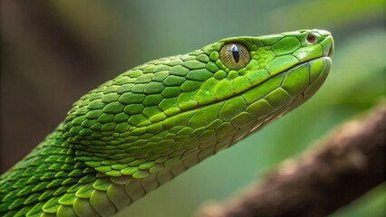Obraz premium Close-Up of Vibrant Green Snake with Intricate Scale Patterns