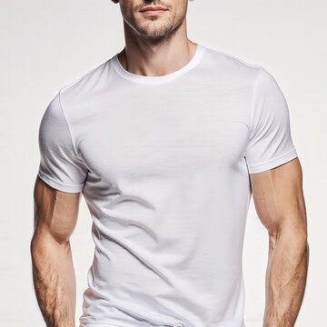 Man in a White T-Shirt: A striking image of a muscular man, clad in a simple white t-shirt, showcasing a classic and minimalist style.