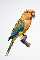 Fototapeta premium Colorful Parrot Perched: A vibrant parrot, showcasing a mesmerizing blend of colors in its plumage, perches elegantly on a branch, bringing life and a tropical flair to the scene.
