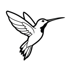 a black and white drawing of a hummingbird in flight 