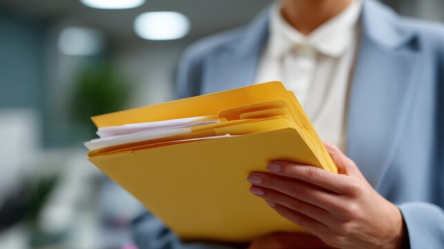 Paralegal organizing case files and documents in a busy law office