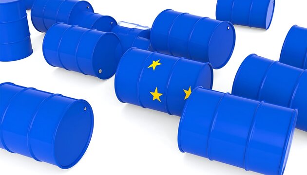 Blue barrels with EU flag - Powered by Adobe