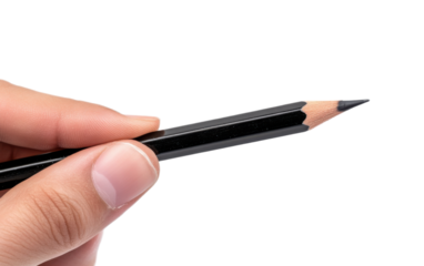 Hand holding a pencil on white background,png