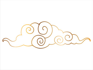 Golden Asian cloud with moon, sun and stars. Japanese Korean Chinese cloud style. Asian traditional ornaments. Vector illustration