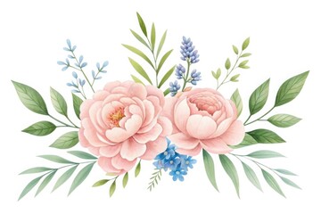 Fototapeta premium Soft pink peony and lavender floral arrangement watercolor