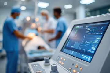 Diagnostic machine scanning a patient in a medical facility during a routine examination