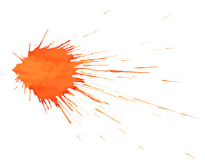 Bright orange paint splash with dynamic streaks on a white background depicting creative expression