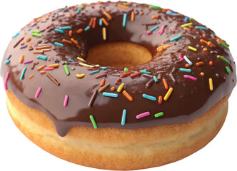  A delicious chocolate-glazed donut topped with colorful rainbow sprinkles