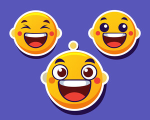Three cheerful yellow emoji faces with different happy expressions