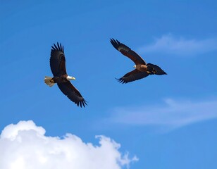 Obraz premium Two eagles soaring in a vibrant blue sky