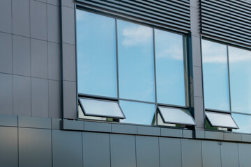 Modern window systems in an industrial building, copy space