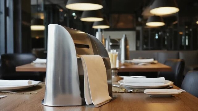 Napkin holder in a restaurant.