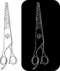 Vintage barber shop scissors Isolated logo. Vector graphic line ink illustration. Illustration for beauty salon, cosmetic store, makeup design. For logo, web, package, sticker.