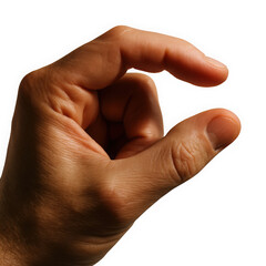 A close-up of a male hand making a gesture, symbolizing 'just a little' with fingers positioned closely together.