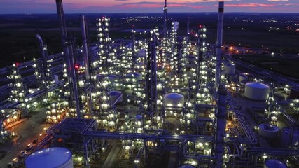 Stunning Industrial Twilight Panorama Majestic Oil Refinery Glowing at Dusk, Perfect for HighImpact Business Presentations and Captivating Social Media Campaigns. - Powered by Adobe
