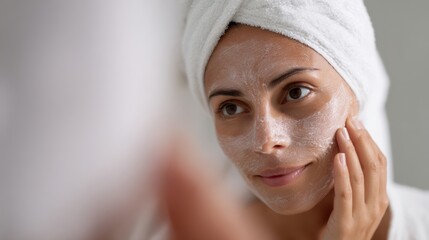 Woman applying facial mask in bathroom