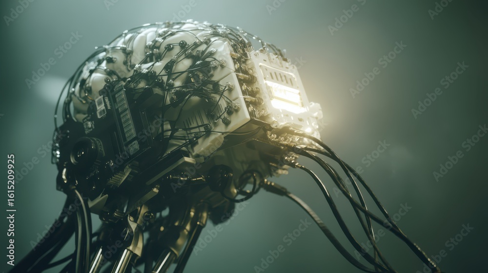 Poster autonomous ai agent demonstrating main capabilities in autonomous decision-making as a futuristic ro