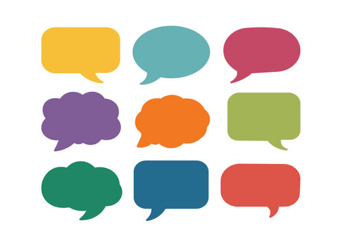 Set of colorful blank empty speech bubbles for text, chatting, message box. Vector illustration.