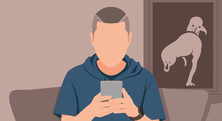 Person using smartphone, faceless illustration for website or app landing page.