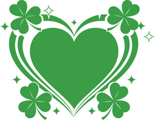 A vibrant design showcasing a heart shape adorned with shamrocks and sparkling accents. This graphic symbolizes love and luck, making it perfect for celebrations like St. Patrick's Day or any occasion