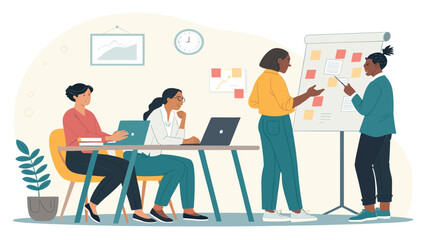 Diverse team brainstorming and collaborating on a project, ideal for website landing pages or business presentations.