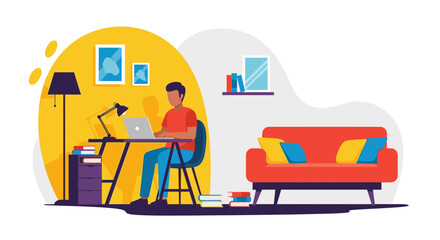 Person working from home on laptop, illustration for website or blog post about remote work.