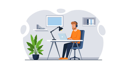 Man working from home on laptop, perfect for remote work, freelance, and productivity content.