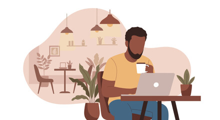 Man working on laptop in a coffee shop, perfect for blog posts about remote work or freelancing.