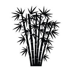 Fototapeta premium Bamboo grove silhouette illustration. Black graphic icon of asian plant stalks and leaves. Vector design element isolated on a white background.
