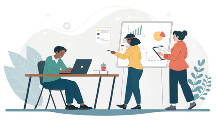 Diverse team collaborating on a project, reviewing data and charts. Ideal for presentations on teamwork, business strategy, or data analysis.