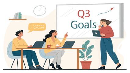 Teamwork and Q3 Goals: Illustration for business presentations, websites, and marketing materials.