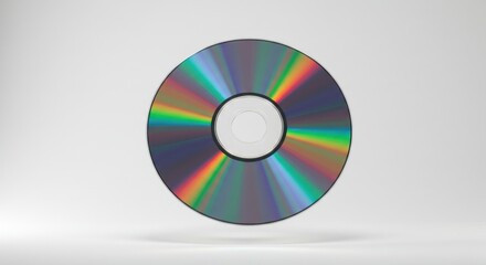 Reflective optical disc with rainbow iridescence over a light grey background