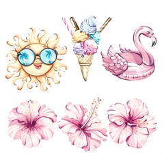 Create vibrant and joyous summer memories with ice cream, sunny days, pink hibiscus, and playful flamingos celebrating beach adventures and festive occasions