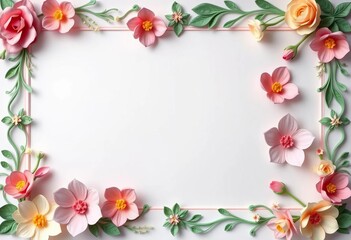 Fototapeta premium Pastel paper flower frame, rectangular design, intricate detail, vibrant, elegant, floral arrangement, background