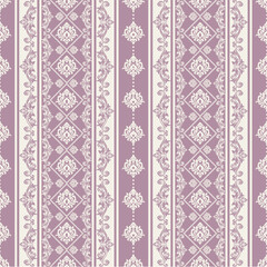 Elegant purple and cream patterned wallpaper.