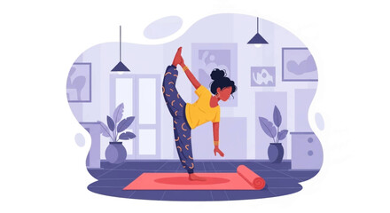 Woman practicing yoga at home, perfect for wellness websites and blogs.