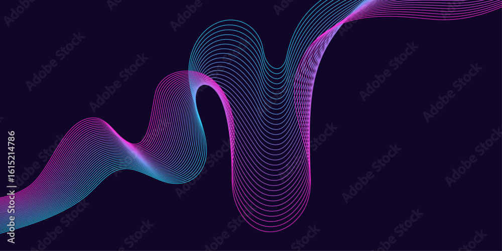 Poster dark abstract background with glowing wave. shiny moving lines design element. modern purple blue gr
