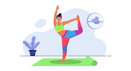 Woman practicing yoga at home, perfect for wellness websites and fitness brochures.