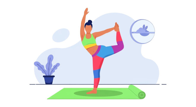 Woman practicing yoga at home, perfect for wellness websites and fitness brochures.