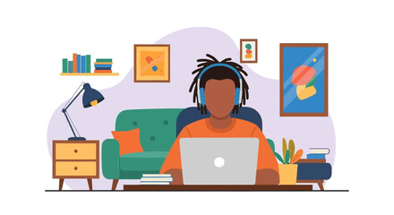Person working from home on laptop, illustration perfect for remote work blogs and articles.