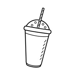 iced drink in plastic cup line art