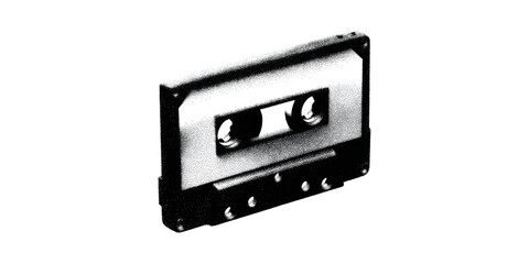 Obraz premium Vintage Cassette Tape In Halftone. Retro Audio Media Icon Illustration Isolated On Transparent Background
