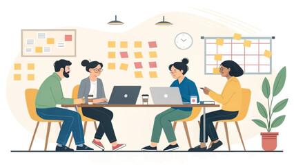 Diverse team brainstorming around a table, ideal for website banners or project management presentations.