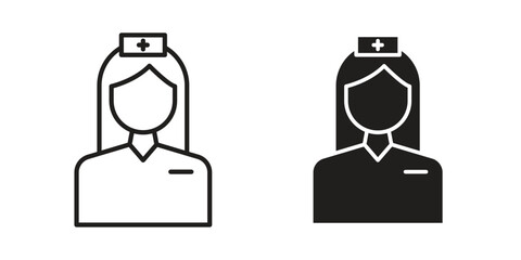 Nurse icon vector in simple flat design, outline.