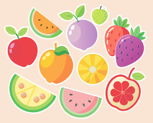 Cute Fruit Sticker Set with Apple Watermelon and Strawberries