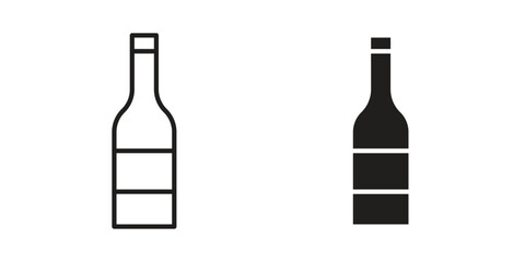 Wine bottle icon vector in simple flat design, outline.