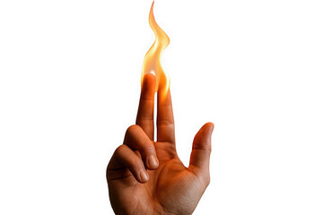A close-up of a hand with fingers positioned to create an illusion of flame, emphasizing creativity and imagination.