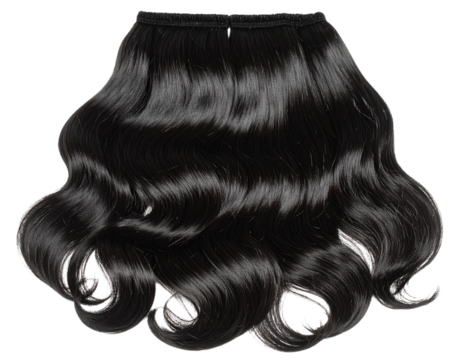 Front View of Black Loose Straight Wavy Hair Extension with Natural Shine, Transparent Background PNG
